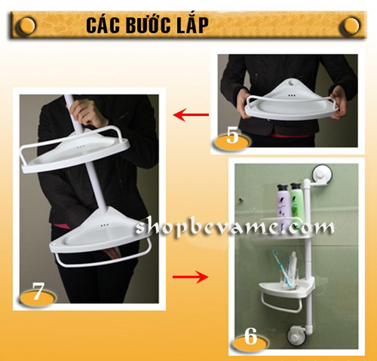 Hướng lắp đặt Kệ góc tam giác 2 tầng dùng móc hít 1808 Hướng lắp đặt Kệ góc tam giác 2 tầng dùng móc hít 1808