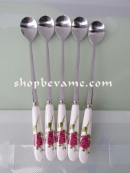 Thìa inox khuấy nước cán sứ loại dài