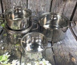 Bộ 4 nồi inox Fivestar vung kính